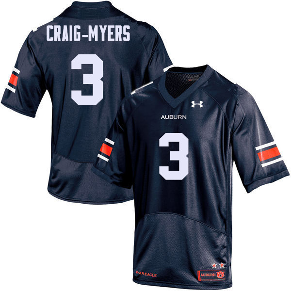 Auburn Tigers Men's Nate Craig-Myers #3 Navy Under Armour Stitched College NCAA Authentic Football Jersey HZO4474JM